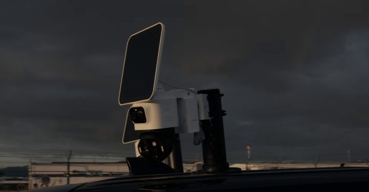 Close-up of an AI security camera on the LDG surveillance vehicle