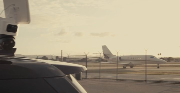 LDG surveillance vehicle with cameras on an airfield
